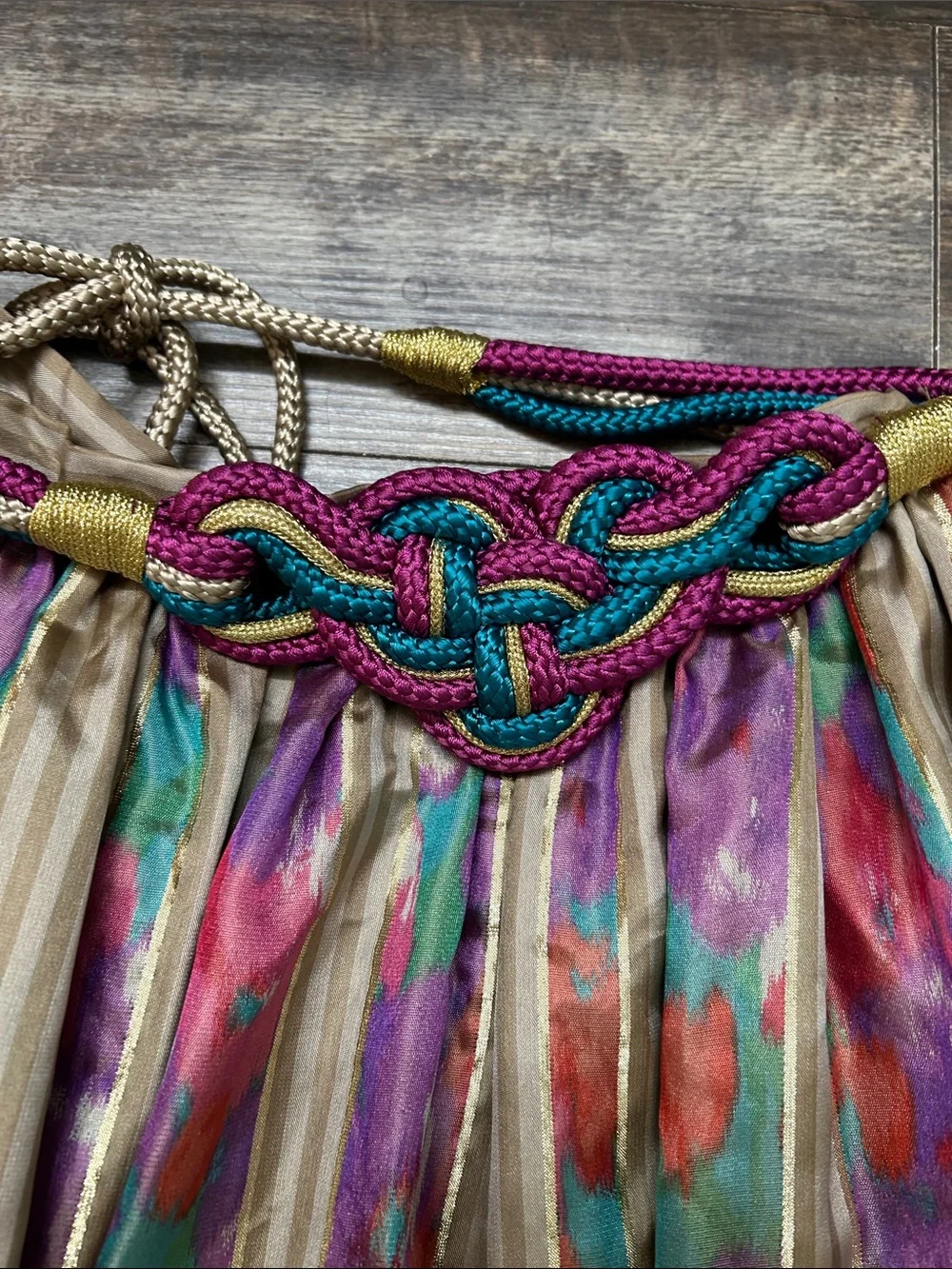Vintage 100% Silk Multicolor Floral Stripe Maxi Skirt - Women's